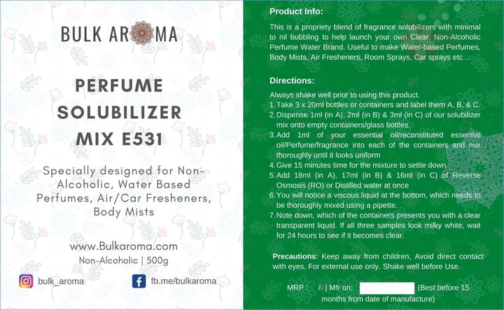BA Perfume Solubilizer Mix E531 (for Air Fresheners, Body Mists, Pet Sprays & Perfume Water Brand) - PR-100KA - Solubilizers/Surfactants/Emulsifiers - Bulkaroma - Bulkaroma